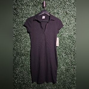 Black Collared Ribbed Dress